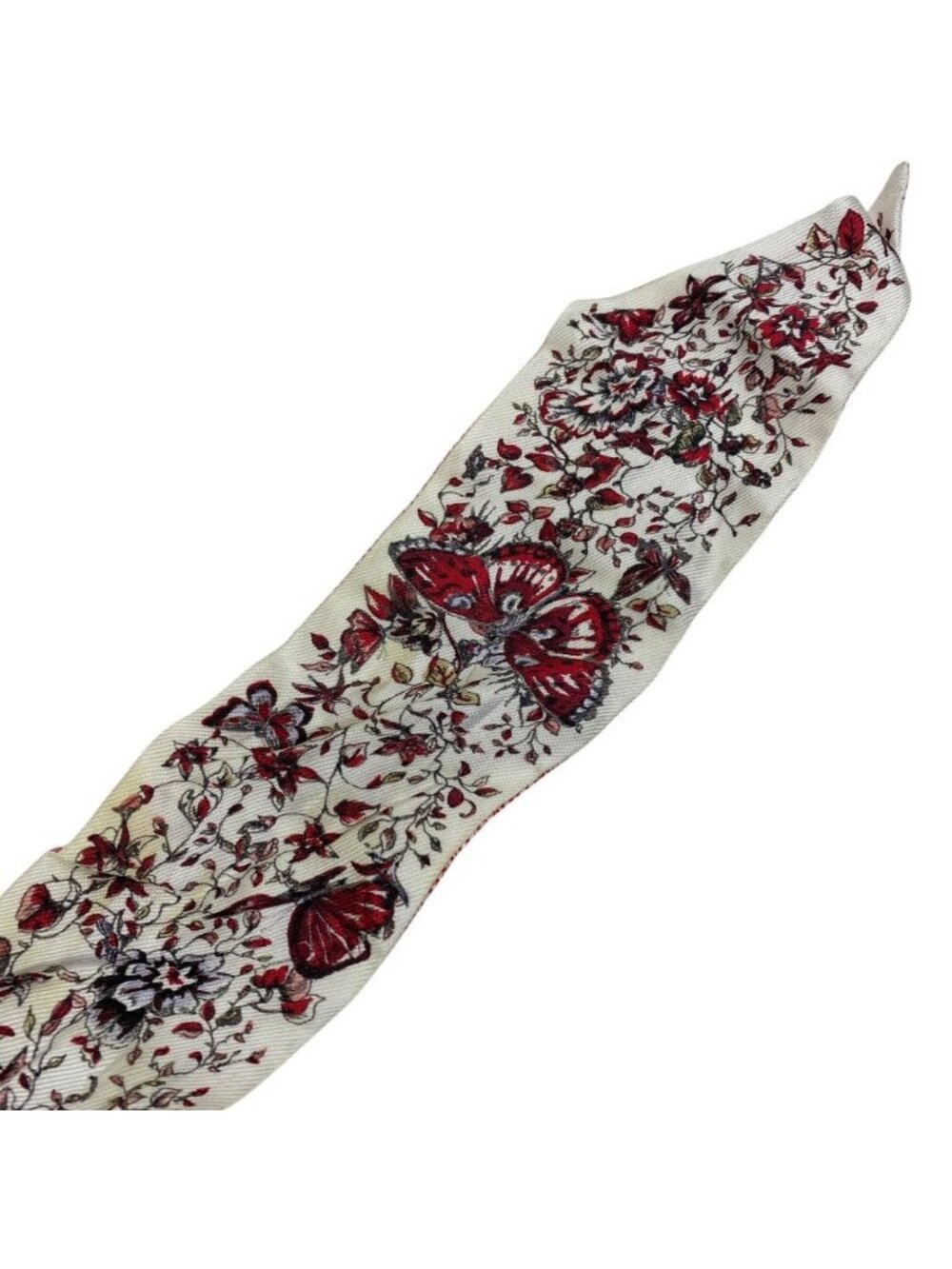 Dior Mitzah Scarf Ribbon Silk Twill Floral Pattern Flower Red White Multicolor - Picture 9 of 9
